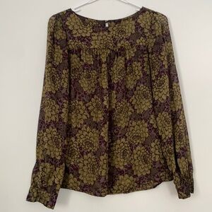 Ann Taylor LOFT floral pattern sheer long sleeve blouse size XS